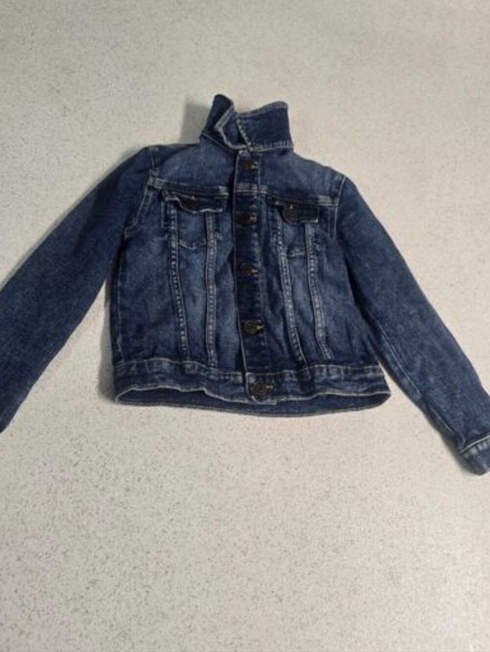 Kids Denim Jacket Size 7 Medium Wash Snap Front Distressed Trucker Jacket